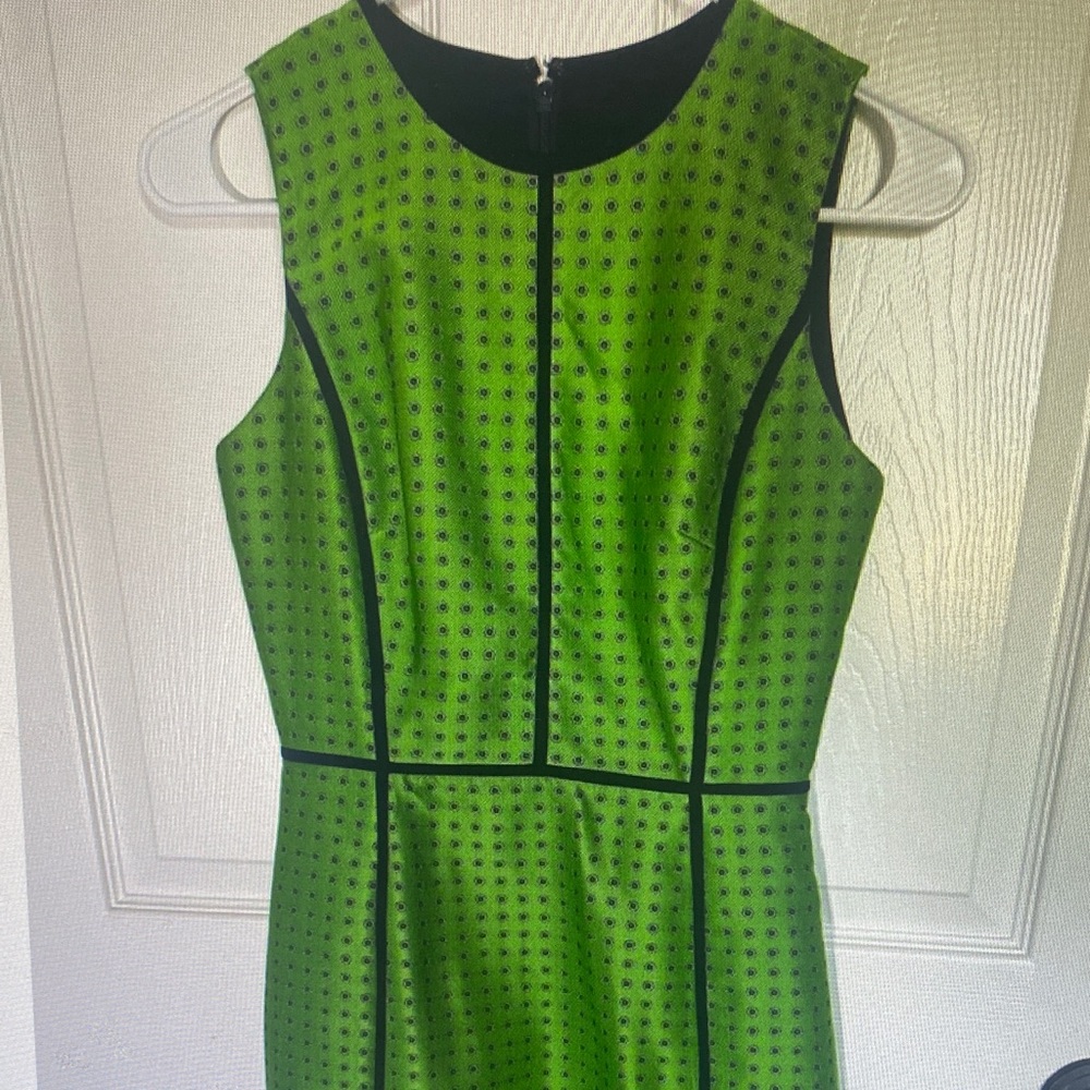 J. Crew Green Printed Sleeveless Dress with Black Trim
